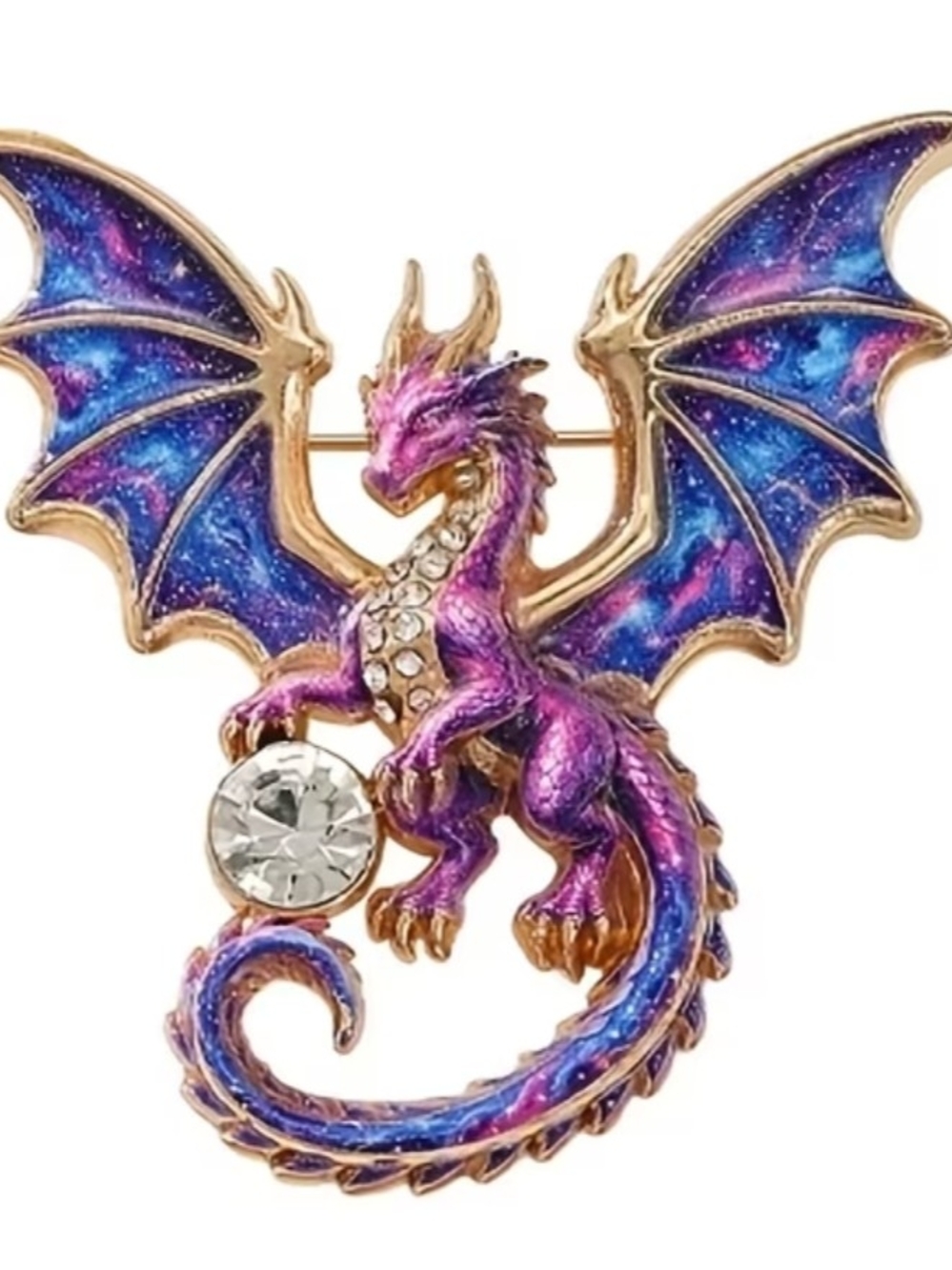 Purple & Blue Dragon Crystal Brooch - Women's Enamel Pin
